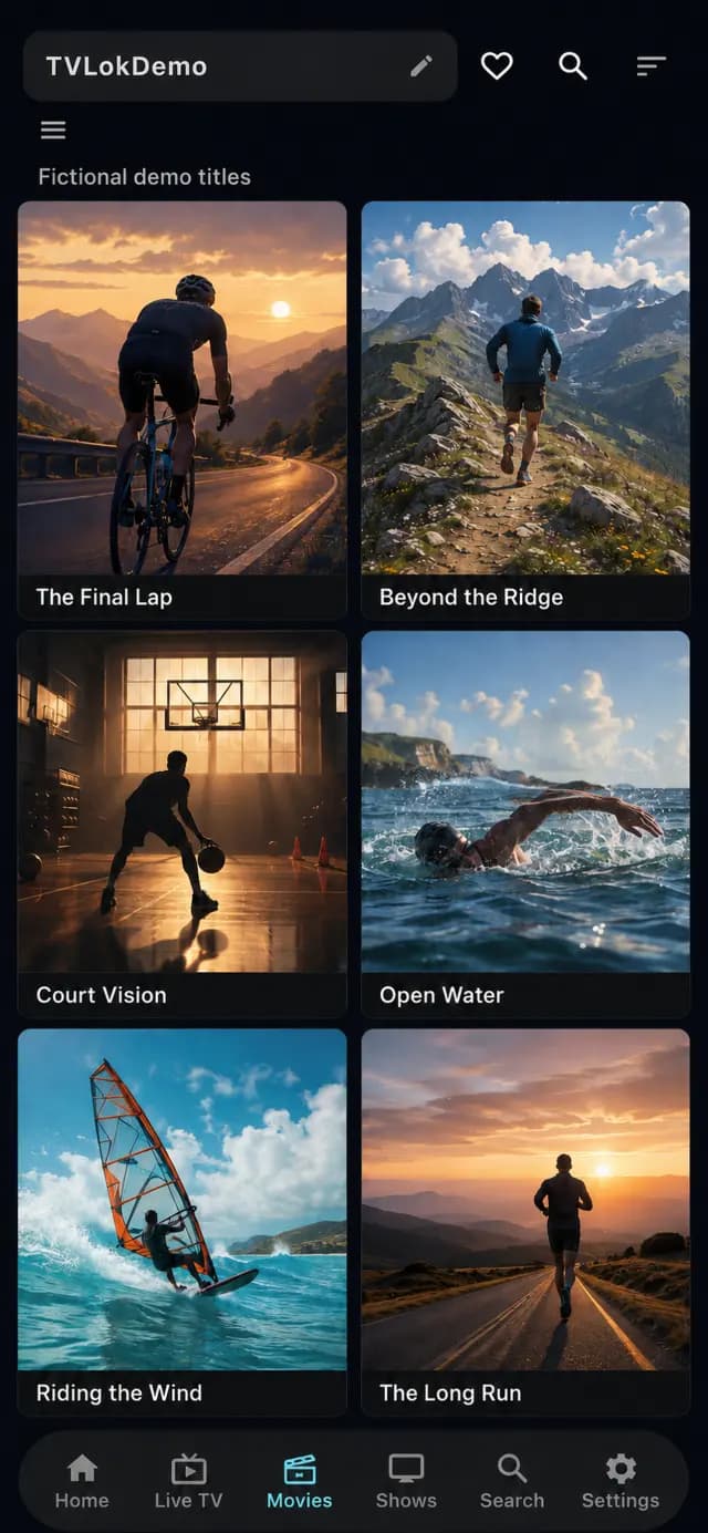 TVLok on iPhone: a grid of movie posters